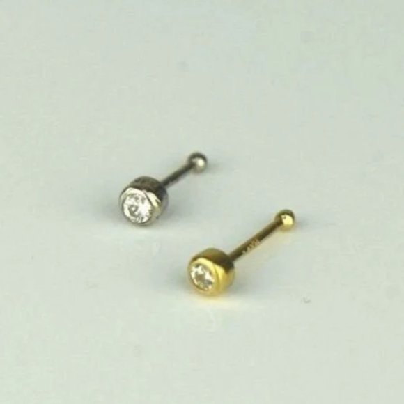 14k Solid Gold CZ Round Bezel Nose Piercing Stud for Women's Men's Body … - Picture 3 of 4